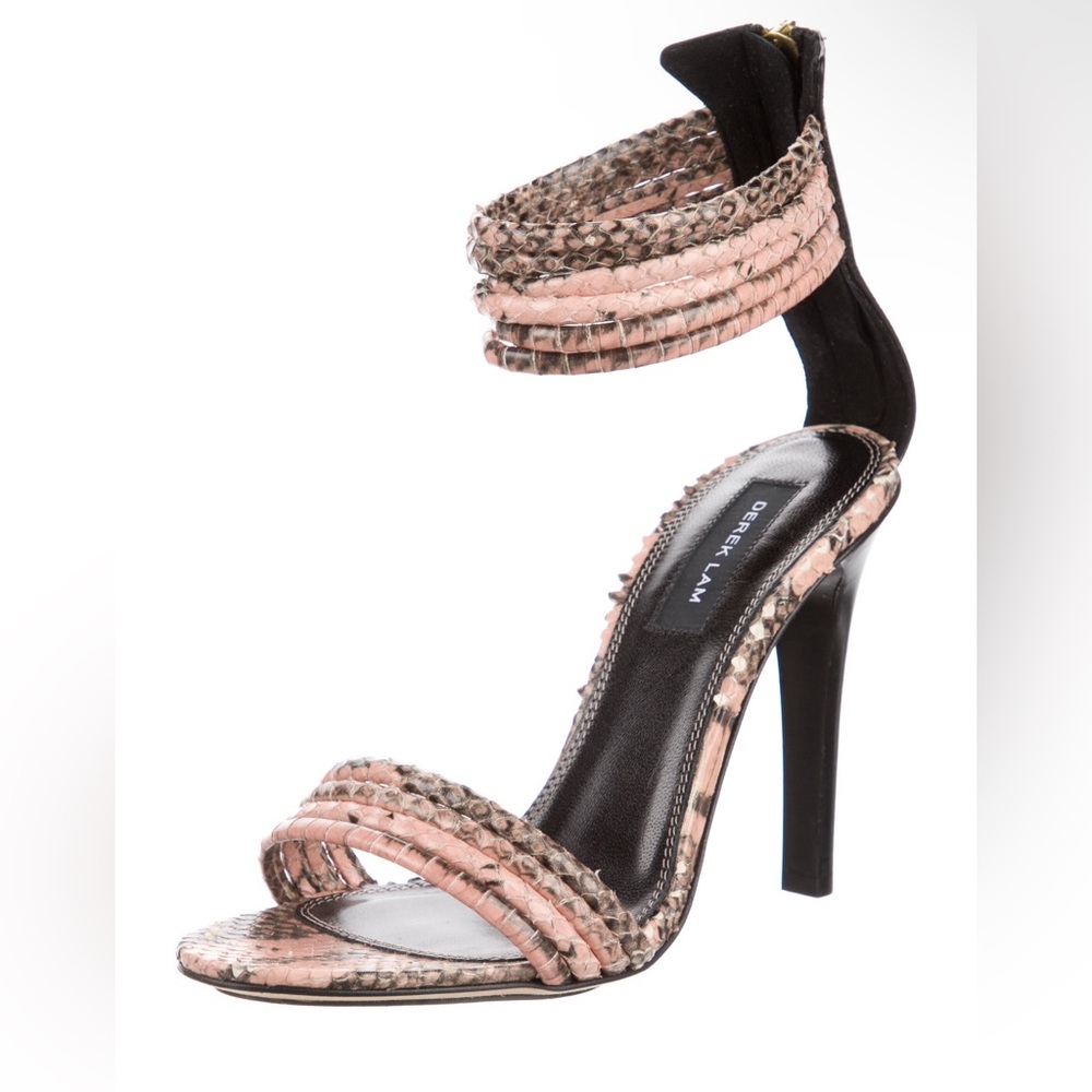 DEREK LAM Pink Snakeskin Gladiator Sandals - Size 36.5 - Snakeskin Sandals RARE